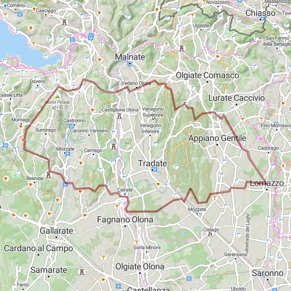 Kartminiatyr av "Upptäck Cairate och Mornago" cykelinspiration i Lombardia, Italy. Genererad av Tarmacs.app cykelruttplanerare