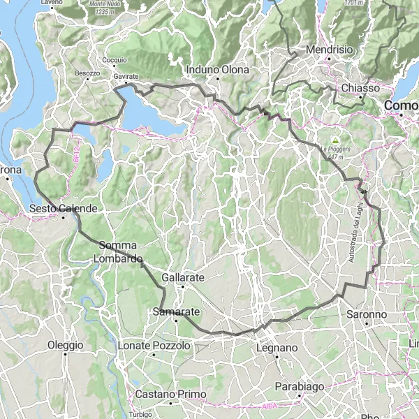 Karttaminiaatyyri "Lomazzo - Monte di Travedona Loop" pyöräilyinspiraatiosta alueella Lombardia, Italy. Luotu Tarmacs.app pyöräilyreittisuunnittelijalla