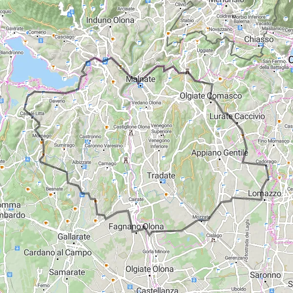 Kartminiatyr av "Lomazzo - Monte Martino - Varese - Bulgarograsso" cykelinspiration i Lombardia, Italy. Genererad av Tarmacs.app cykelruttplanerare