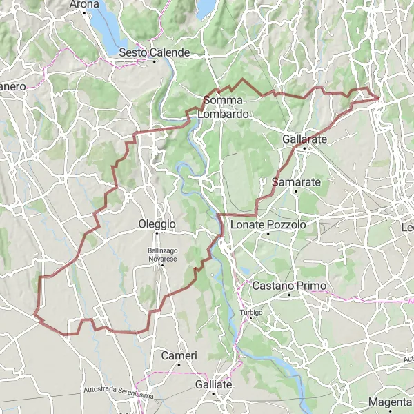 Mapa miniatúra "Gravelový dobrodružný okruh cez Lombardiu" cyklistická inšpirácia v Lombardia, Italy. Vygenerované cyklistickým plánovačom trás Tarmacs.app