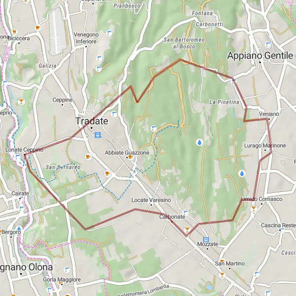 Miniaturní mapa "Okružní cesta na gravel kolem Lonate Ceppino" inspirace pro cyklisty v oblasti Lombardia, Italy. Vytvořeno pomocí plánovače tras Tarmacs.app