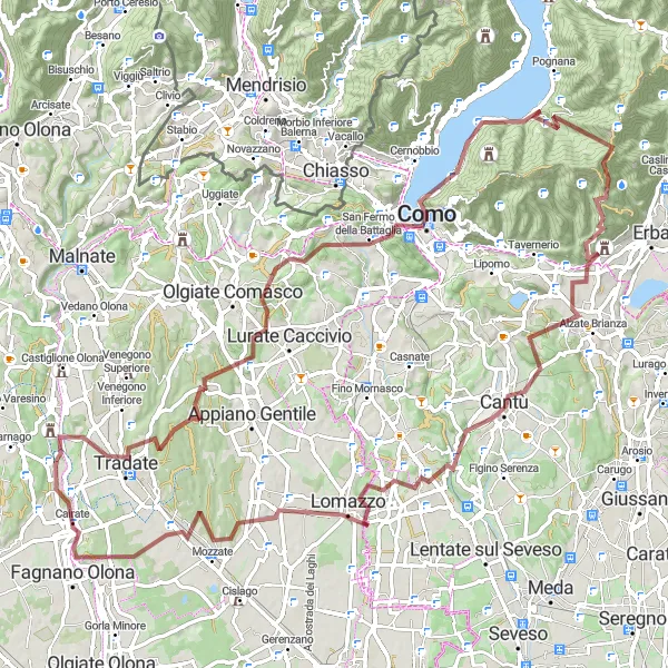 Kartminiatyr av "Utfordrende fjellrute til Cantù" sykkelinspirasjon i Lombardia, Italy. Generert av Tarmacs.app sykkelrutoplanlegger