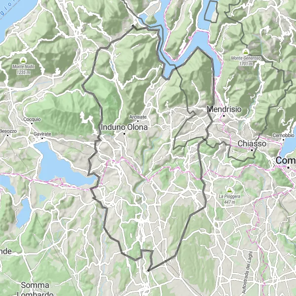 Mapa miniatúra "Výlet po Lombardských kopcoch" cyklistická inšpirácia v Lombardia, Italy. Vygenerované cyklistickým plánovačom trás Tarmacs.app