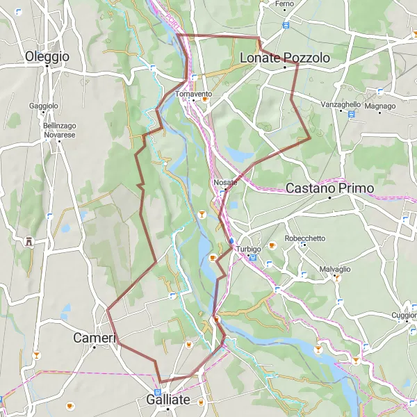 Miniatura della mappa di ispirazione al ciclismo "Giro in bicicletta da Lonate Pozzolo a Turbigo" nella regione di Lombardia, Italy. Generata da Tarmacs.app, pianificatore di rotte ciclistiche