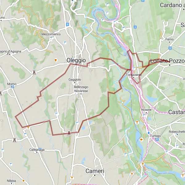 Kartminiatyr av "Grusvei fra Lonate Pozzolo til Tornavento" sykkelinspirasjon i Lombardia, Italy. Generert av Tarmacs.app sykkelrutoplanlegger