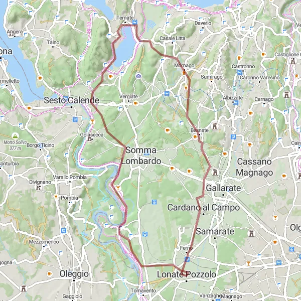 Miniatua del mapa de inspiración ciclista "Ruta de ciclismo de grava Monte Belvedere - Lonate Pozzolo" en Lombardia, Italy. Generado por Tarmacs.app planificador de rutas ciclistas