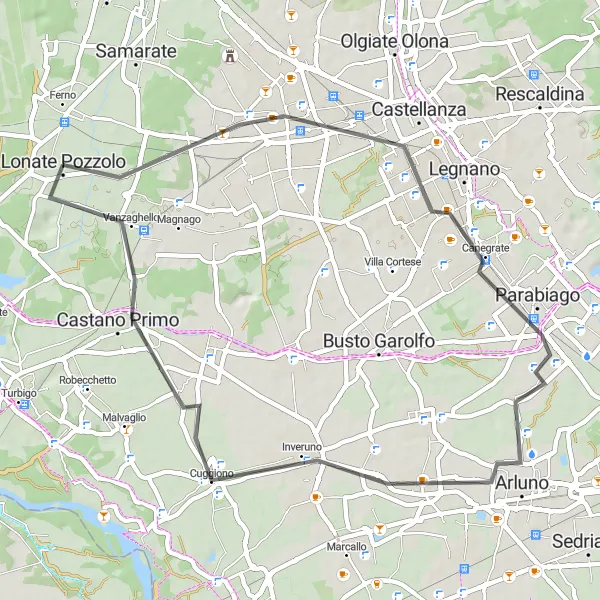 Miniature de la carte de l'inspiration cycliste "Le circuit routier de Busto Arsizio" dans la Lombardia, Italy. Générée par le planificateur d'itinéraire cycliste Tarmacs.app