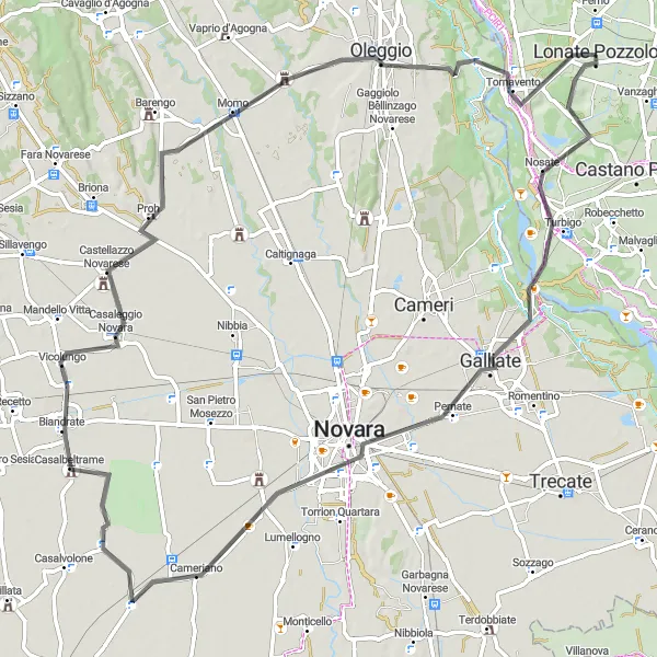 Miniature de la carte de l'inspiration cycliste "Route de Galliate" dans la Lombardia, Italy. Générée par le planificateur d'itinéraire cycliste Tarmacs.app