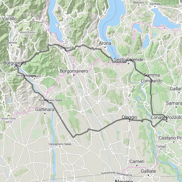 Kartminiatyr av "Lombardiska kullar och pittoreska byar" cykelinspiration i Lombardia, Italy. Genererad av Tarmacs.app cykelruttplanerare