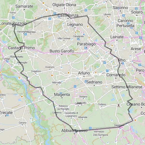 Kartminiatyr av "Lonate Pozzolo til Bernate Ticino Road Route" sykkelinspirasjon i Lombardia, Italy. Generert av Tarmacs.app sykkelrutoplanlegger