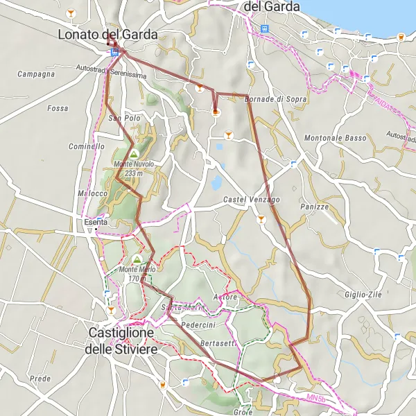 Kartminiatyr av "Kort grusväg från Lonato till Castel Venzago" cykelinspiration i Lombardia, Italy. Genererad av Tarmacs.app cykelruttplanerare