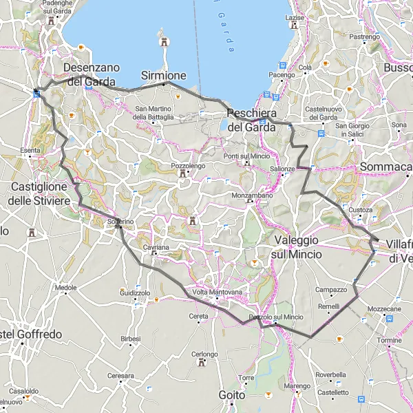 Mapa miniatúra "Jazda po pobreží jazera Garda" cyklistická inšpirácia v Lombardia, Italy. Vygenerované cyklistickým plánovačom trás Tarmacs.app