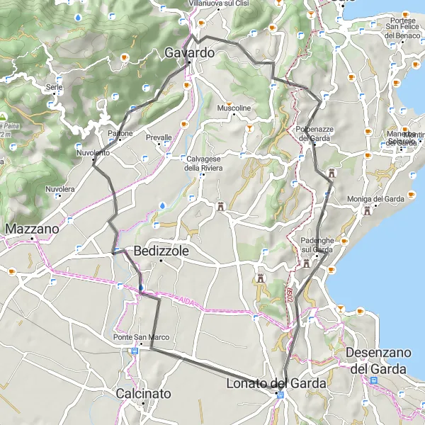 Zemljevid v pomanjšavi "Raziščite hribe okoli Lonata" kolesarske inspiracije v Lombardia, Italy. Generirano z načrtovalcem kolesarskih poti Tarmacs.app