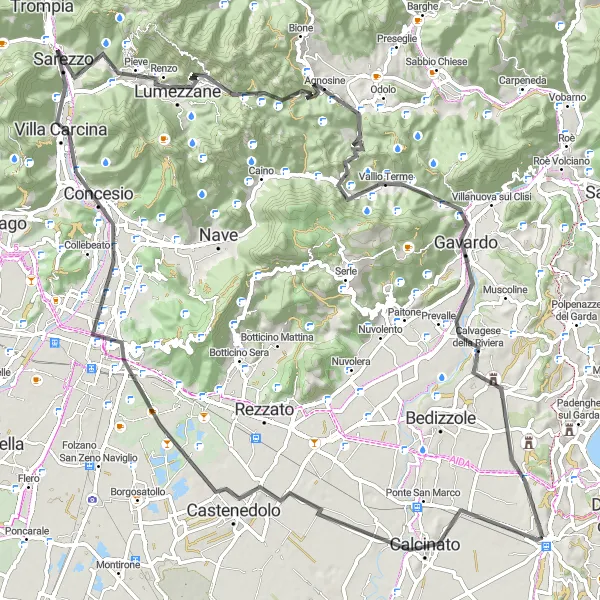 Mapa miniatúra "Výzva pre cyklistov okolo Lonata" cyklistická inšpirácia v Lombardia, Italy. Vygenerované cyklistickým plánovačom trás Tarmacs.app