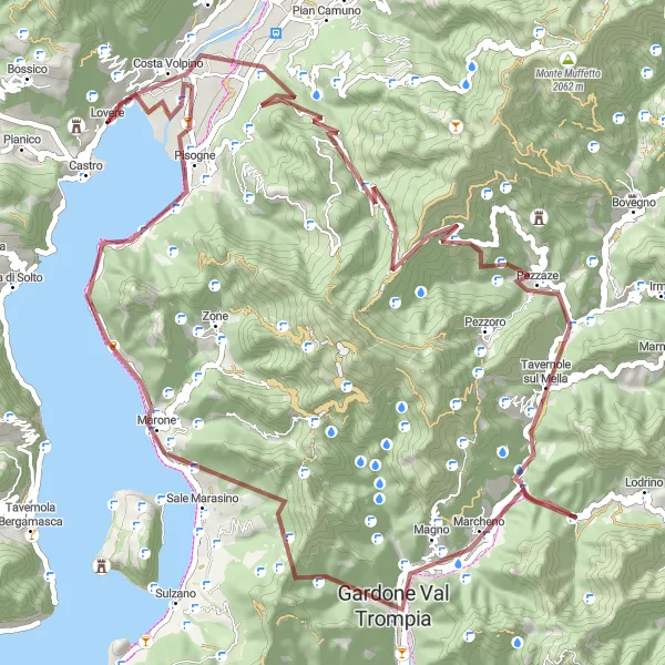 Miniatua del mapa de inspiración ciclista "Ruta en grava desde Lovere" en Lombardia, Italy. Generado por Tarmacs.app planificador de rutas ciclistas