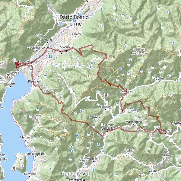 Miniatura della mappa di ispirazione al ciclismo "Montagne Gravel Circuit" nella regione di Lombardia, Italy. Generata da Tarmacs.app, pianificatore di rotte ciclistiche