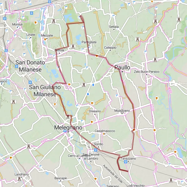 Zemljevid v pomanjšavi "Gravel kolesarska pot v okolici Lucino-Rodano" kolesarske inspiracije v Lombardia, Italy. Generirano z načrtovalcem kolesarskih poti Tarmacs.app
