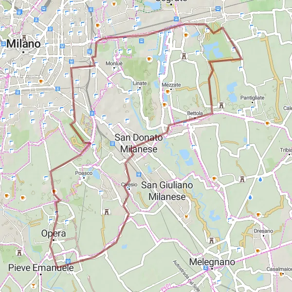 Kartminiatyr av "Grusvei til Peschiera Borromeo og Rugacesio" sykkelinspirasjon i Lombardia, Italy. Generert av Tarmacs.app sykkelrutoplanlegger