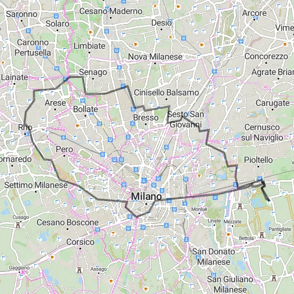 Miniatua del mapa de inspiración ciclista "Ruta en bicicleta por Galleria Vittorio Emanuele II" en Lombardia, Italy. Generado por Tarmacs.app planificador de rutas ciclistas