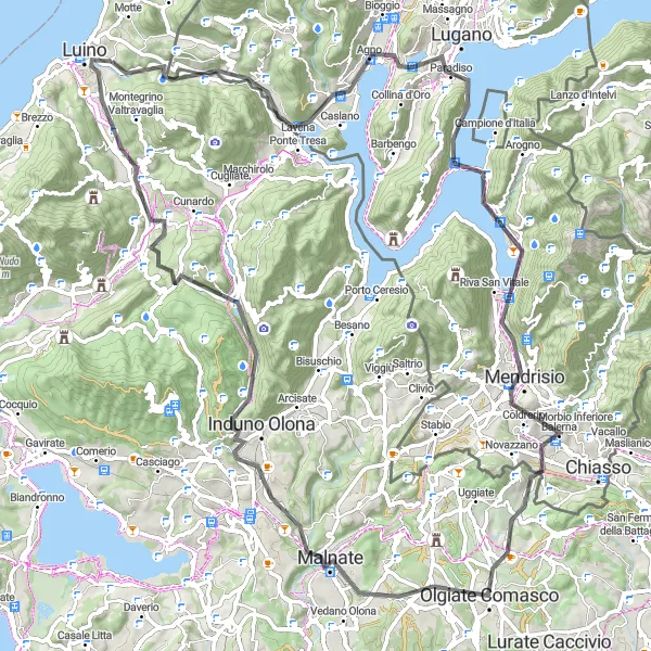 Miniaturní mapa "Cyklistický okruh kolem Luina a okolí" inspirace pro cyklisty v oblasti Lombardia, Italy. Vytvořeno pomocí plánovače tras Tarmacs.app