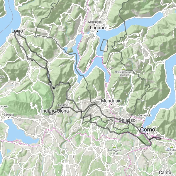 Miniatua del mapa de inspiración ciclista "Desafío al Monte Crocino" en Lombardia, Italy. Generado por Tarmacs.app planificador de rutas ciclistas