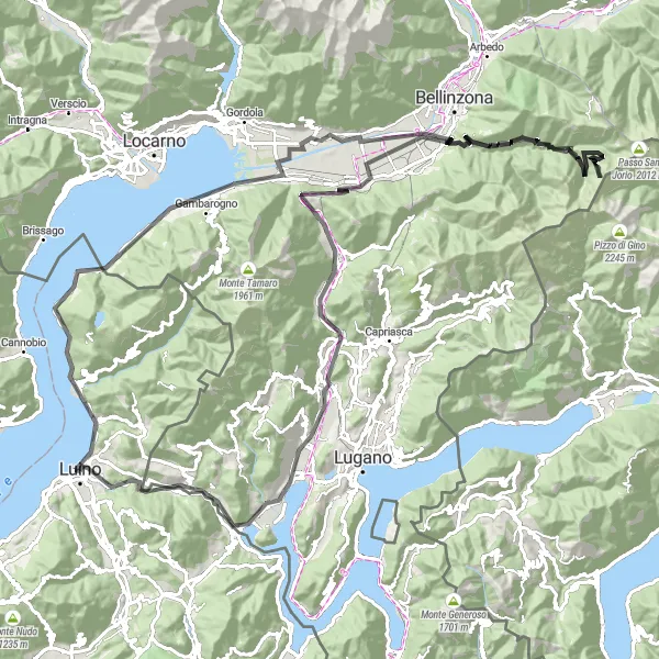 Kartminiatyr av "Sjøen Maggiores bredder" sykkelinspirasjon i Lombardia, Italy. Generert av Tarmacs.app sykkelrutoplanlegger