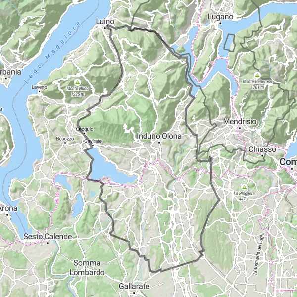 Miniatua del mapa de inspiración ciclista "Vuelta al Lago Maggiore" en Lombardia, Italy. Generado por Tarmacs.app planificador de rutas ciclistas