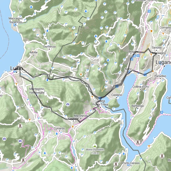 Miniatua del mapa de inspiración ciclista "Ruta del Monte San Giorgio" en Lombardia, Italy. Generado por Tarmacs.app planificador de rutas ciclistas