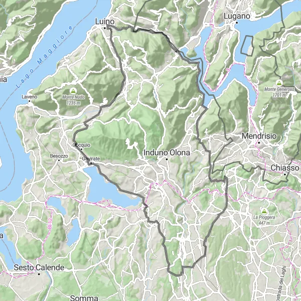 Mapa miniatúra "Cyklotúra okolo jazera Varese" cyklistická inšpirácia v Lombardia, Italy. Vygenerované cyklistickým plánovačom trás Tarmacs.app