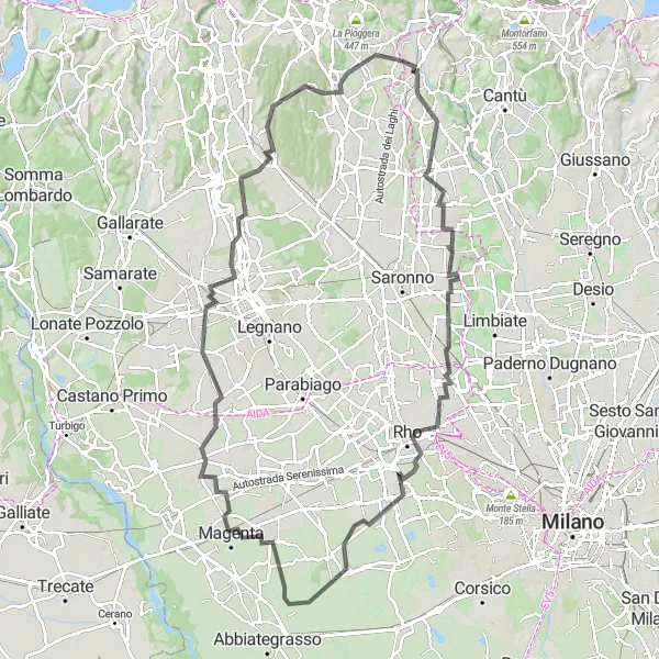 Mapa miniatúra "Cyklotrasa po cestách okolo Luisaga" cyklistická inšpirácia v Lombardia, Italy. Vygenerované cyklistickým plánovačom trás Tarmacs.app