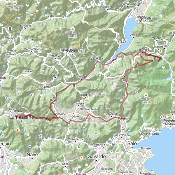 Karttaminiaatyyri "Haastava maastopyöräreitti Passo del Cavallosta Lumezzaneen" pyöräilyinspiraatiosta alueella Lombardia, Italy. Luotu Tarmacs.app pyöräilyreittisuunnittelijalla