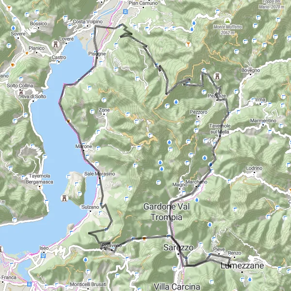 Miniatuurkaart van de fietsinspiratie "Wegroute langs schilderachtige dorpjes en natuurlijke hoogtepunten" in Lombardia, Italy. Gemaakt door de Tarmacs.app fietsrouteplanner