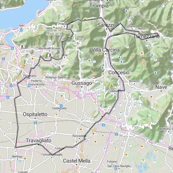 Miniature de la carte de l'inspiration cycliste "Parcours rural entre Lumezzane et Sarezzo en Route" dans la Lombardia, Italy. Générée par le planificateur d'itinéraire cycliste Tarmacs.app
