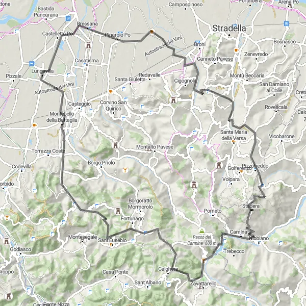 Karttaminiaatyyri "Lombardian kukkulat ja vanhat kylät" pyöräilyinspiraatiosta alueella Lombardia, Italy. Luotu Tarmacs.app pyöräilyreittisuunnittelijalla