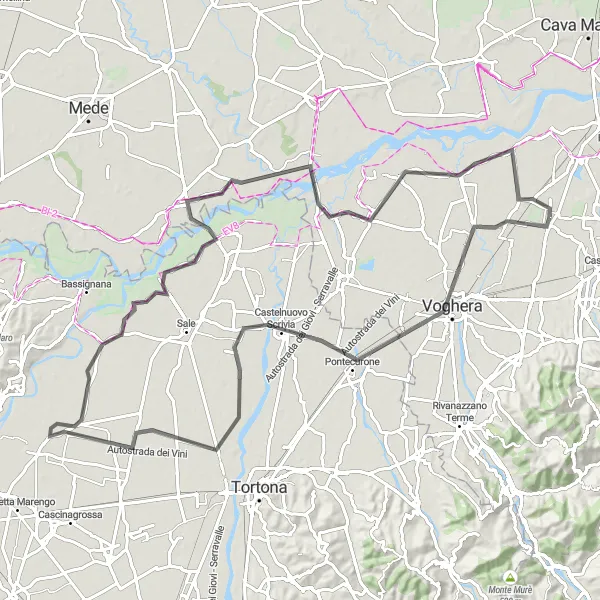 Kartminiatyr av "Lungavilla - Cervesina rundtur" cykelinspiration i Lombardia, Italy. Genererad av Tarmacs.app cykelruttplanerare