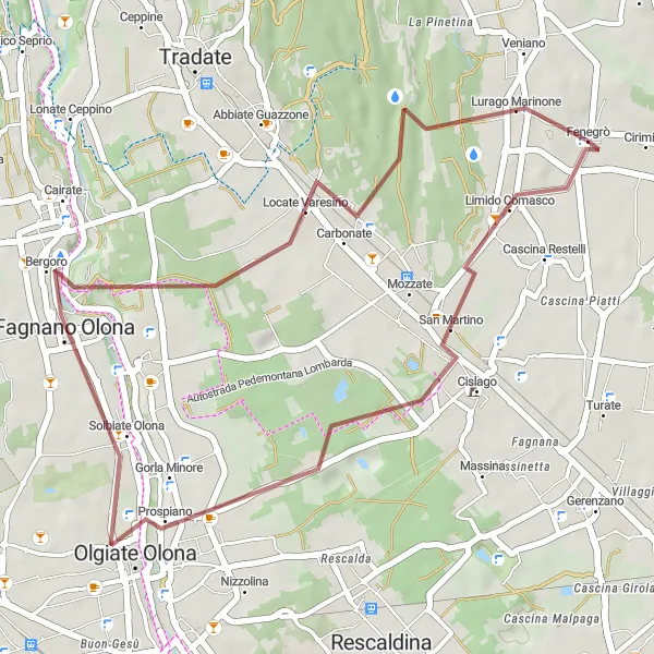 Miniatuurkaart van de fietsinspiratie "Avontuurlijke grindrit naar Veniano" in Lombardia, Italy. Gemaakt door de Tarmacs.app fietsrouteplanner