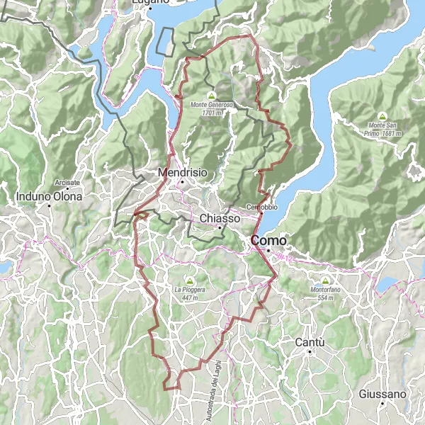 Miniatua del mapa de inspiración ciclista "Ruta extrema de montaña desde Albiolo a Guanzate" en Lombardia, Italy. Generado por Tarmacs.app planificador de rutas ciclistas
