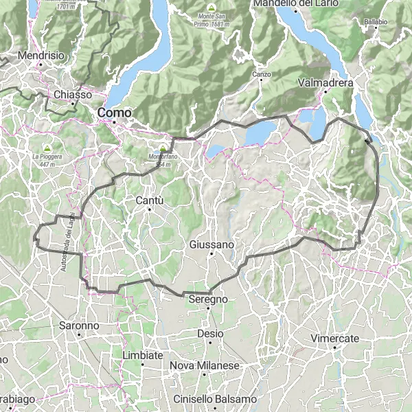 Miniatura della mappa di ispirazione al ciclismo "Vista panoramica sul Lago di Como" nella regione di Lombardia, Italy. Generata da Tarmacs.app, pianificatore di rotte ciclistiche
