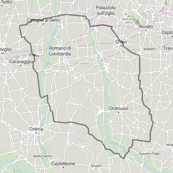 Map miniature of "Cologno al Serio Circuit" cycling inspiration in Lombardia, Italy. Generated by Tarmacs.app cycling route planner