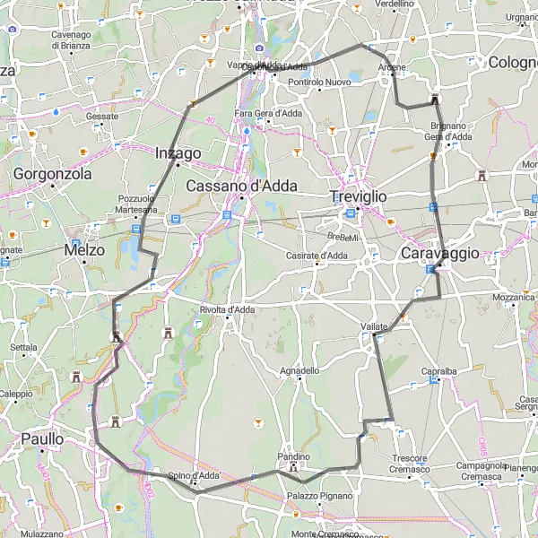 Karten-Miniaturansicht der Radinspiration "Brignano Gera d'Adda nach Ciserano" in Lombardia, Italy. Erstellt vom Tarmacs.app-Routenplaner für Radtouren