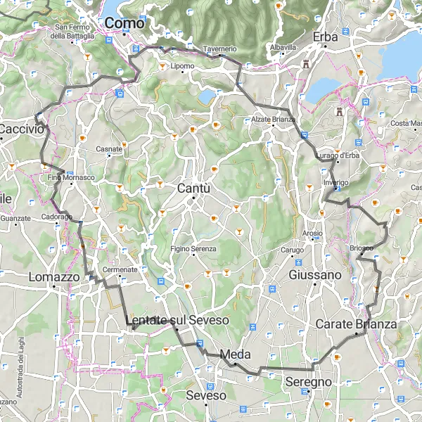 Zemljevid v pomanjšavi "Panoramska cestna pot skozi slikovite vasi" kolesarske inspiracije v Lombardia, Italy. Generirano z načrtovalcem kolesarskih poti Tarmacs.app