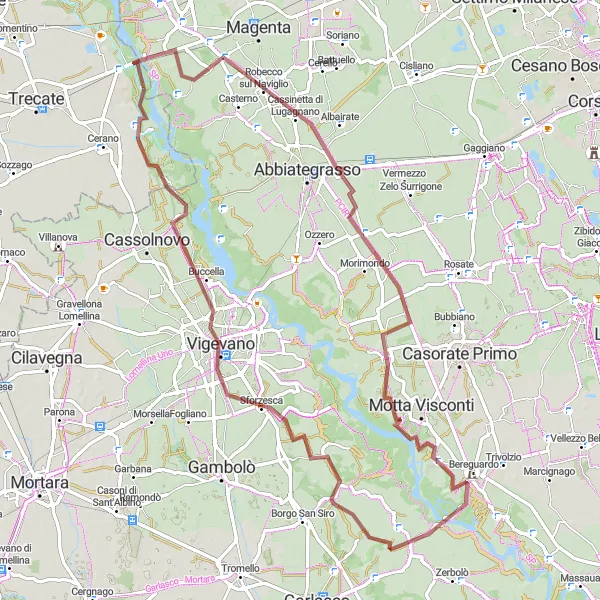 Miniatura della mappa di ispirazione al ciclismo "Percorso delle Cascate" nella regione di Lombardia, Italy. Generata da Tarmacs.app, pianificatore di rotte ciclistiche