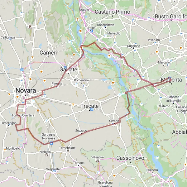Karten-Miniaturansicht der Radinspiration "Gravel-Rundfahrt von Magenta" in Lombardia, Italy. Erstellt vom Tarmacs.app-Routenplaner für Radtouren