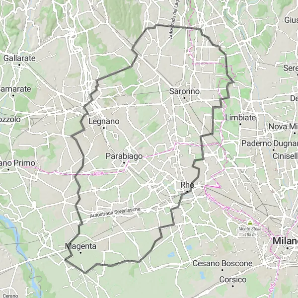Map miniature of "Magenta to Robecco sul Naviglio Loop" cycling inspiration in Lombardia, Italy. Generated by Tarmacs.app cycling route planner