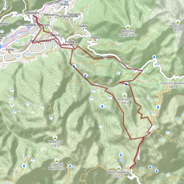 Miniatua del mapa de inspiración ciclista "Exploración de Prestine" en Lombardia, Italy. Generado por Tarmacs.app planificador de rutas ciclistas