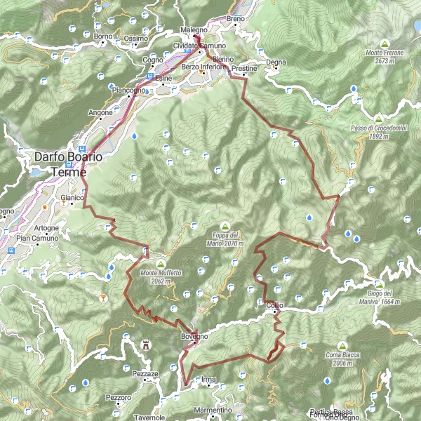 Miniatura della mappa di ispirazione al ciclismo "Percorso in bicicletta tra i colli lombardi" nella regione di Lombardia, Italy. Generata da Tarmacs.app, pianificatore di rotte ciclistiche