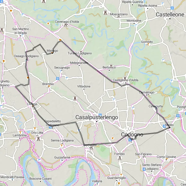 Miniatura della mappa di ispirazione al ciclismo "Itinerario naturale tra Ospedaletto Lodigiano e Mairago" nella regione di Lombardia, Italy. Generata da Tarmacs.app, pianificatore di rotte ciclistiche