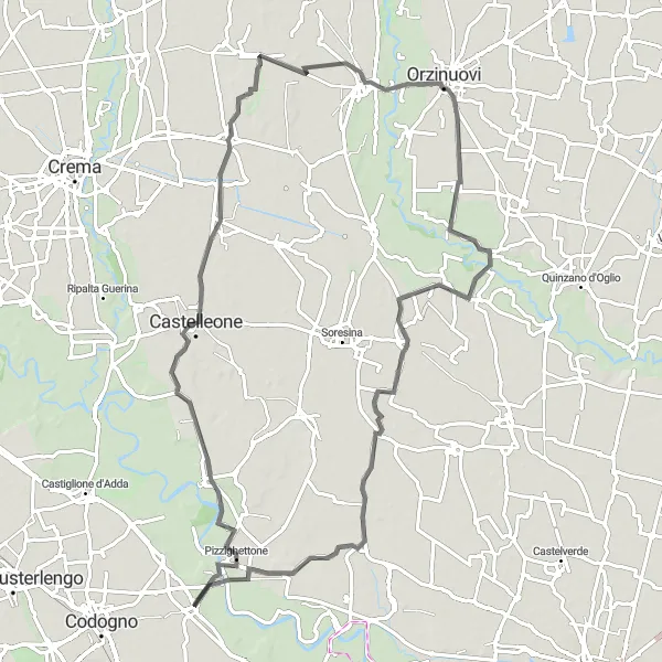 Miniaturní mapa "Okruh kolem Maleo a Grumello Cremonese" inspirace pro cyklisty v oblasti Lombardia, Italy. Vytvořeno pomocí plánovače tras Tarmacs.app