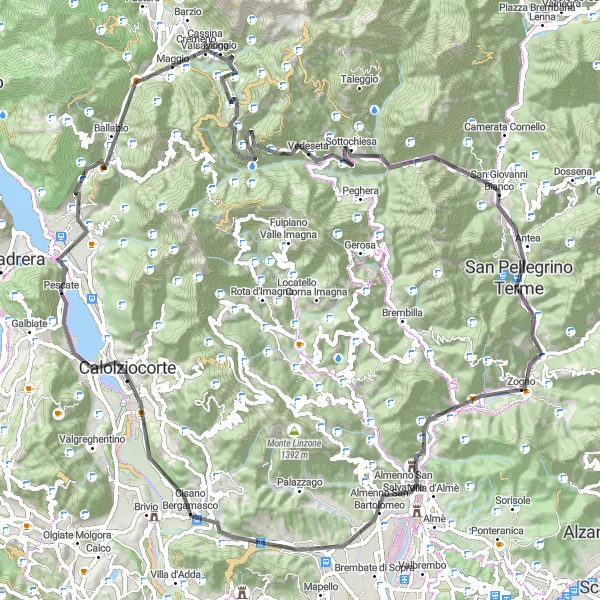 Kartminiatyr av "Cykelväg till Monte Melma och Passo Culmine San Pietro" cykelinspiration i Lombardia, Italy. Genererad av Tarmacs.app cykelruttplanerare