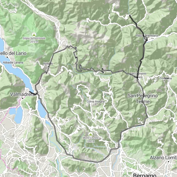Karttaminiaatyyri "Monte Melma ympäriajo" pyöräilyinspiraatiosta alueella Lombardia, Italy. Luotu Tarmacs.app pyöräilyreittisuunnittelijalla